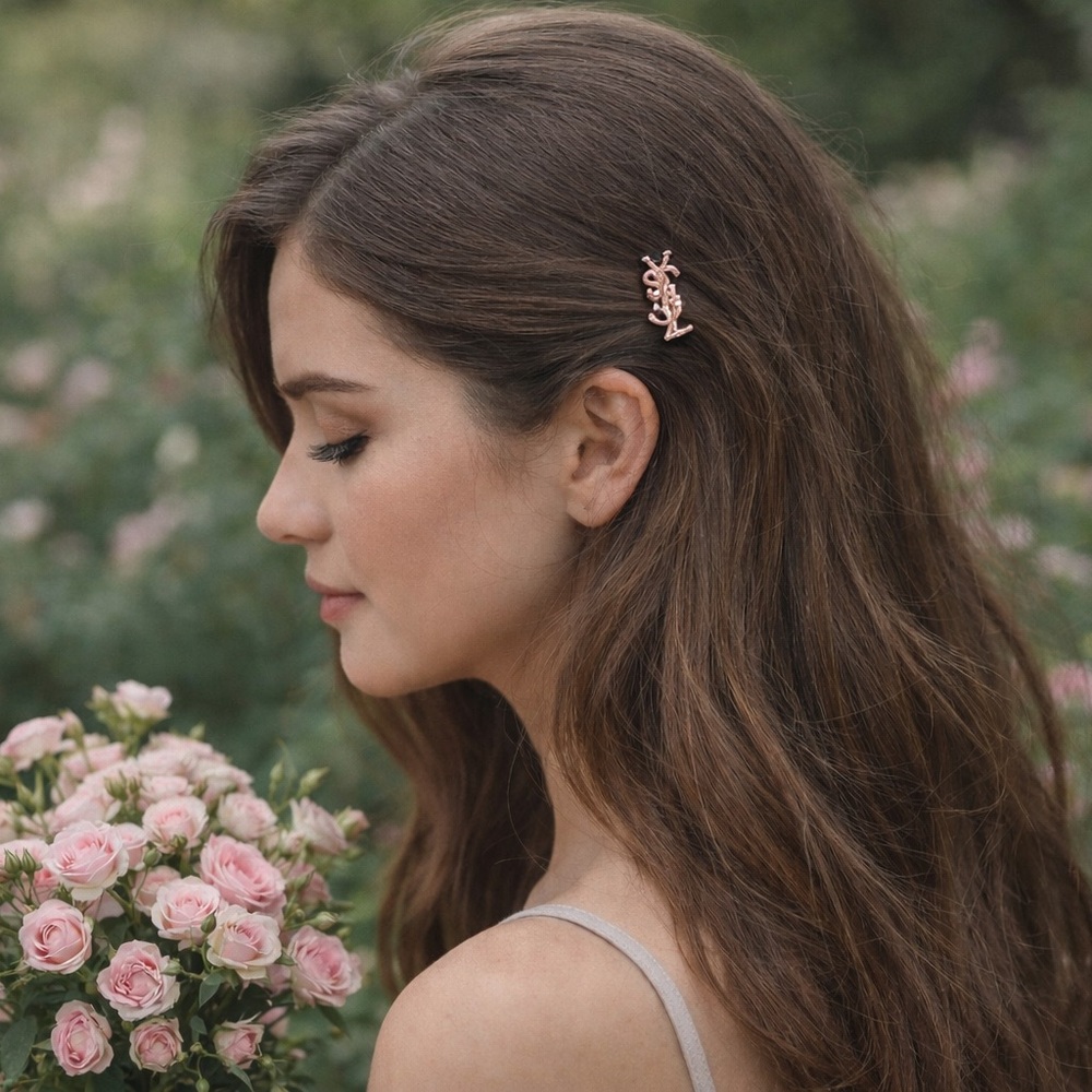Inspired Silver Crystal Monogram hair clip